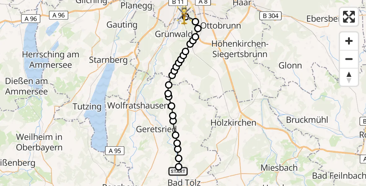 Flugroute Ambulanzhubschrauber Wackersberg - ADAC Air Rescue Center Heliport (Christoph 1), 20 Februar 2026, 10:38