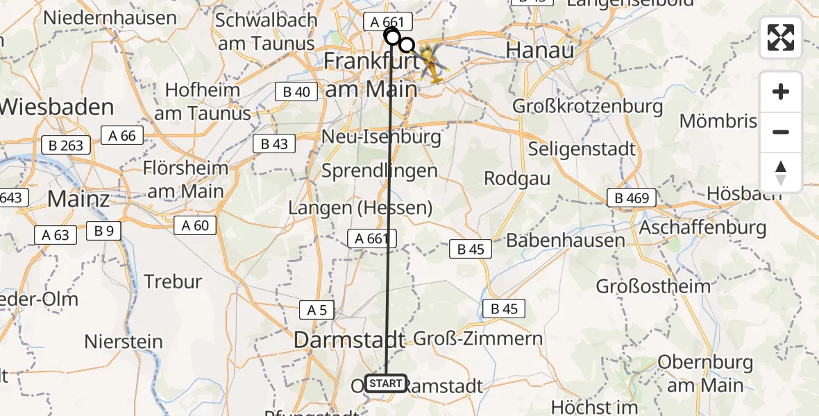 Flugroute Rettungshubschrauber Traisa - Ost, 20 Februar 2026, 10:42