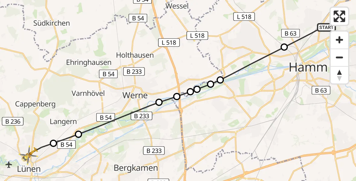 Flugroute Rettungshubschrauber Heessen - Lünen, 20 Februar 2026, 10:44
