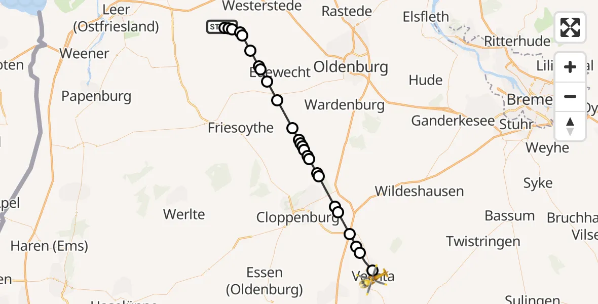 Flugroute Ambulanzhubschrauber Apen - Vechta, 20 Februar 2026, 10:59