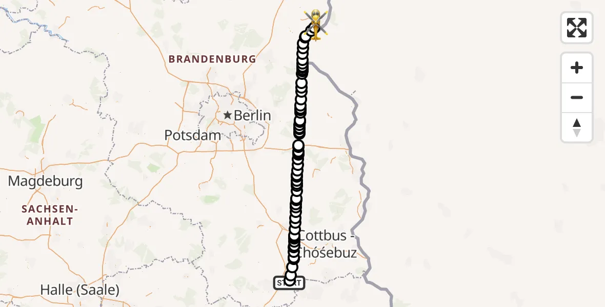 Flugroute Ambulanzhubschrauber ADAC Air Rescue Station Senftenberg Heliport - Schwedt/Oder, 20 Februar 2026, 11:00