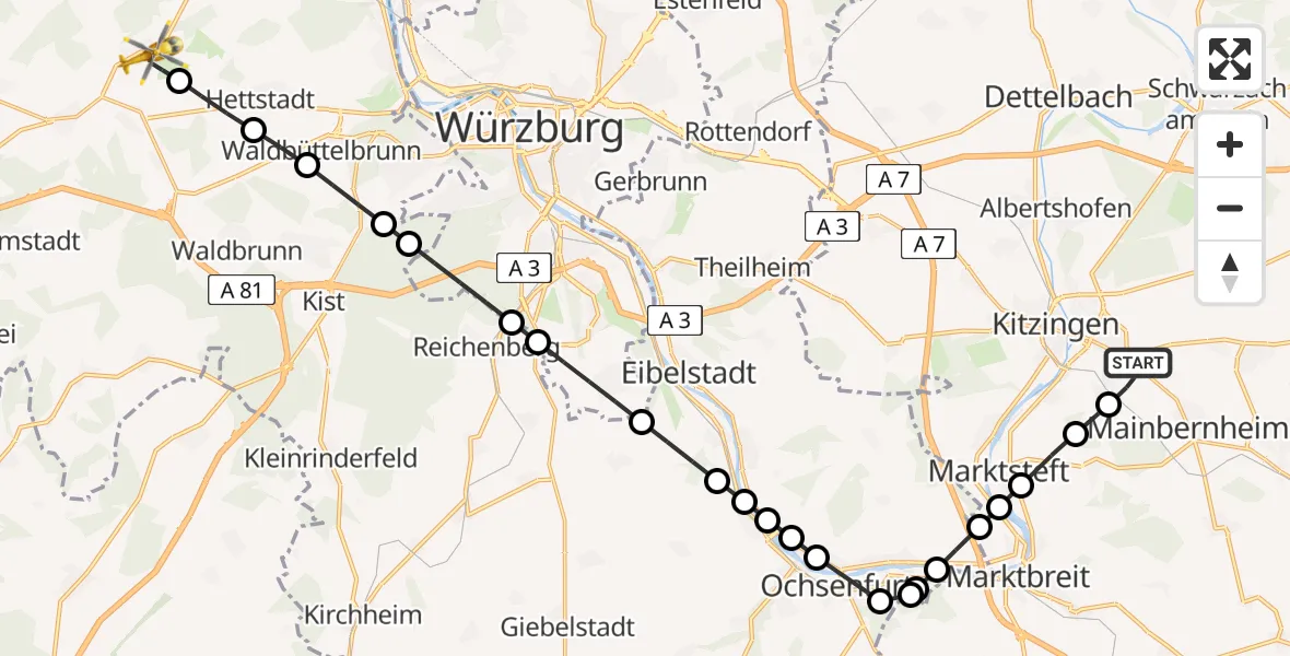 Flugroute Rettungshubschrauber Kitzingen - Greußenheim, 20 Februar 2026, 11:01