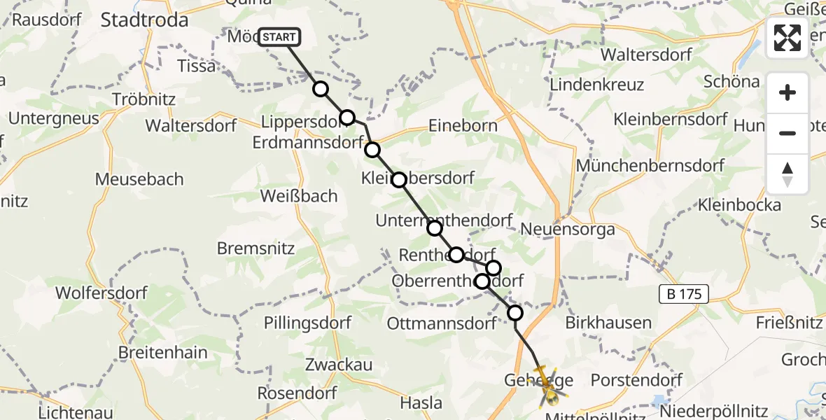Flugroute Rettungshubschrauber Möckern - Geheege, 20 Februar 2026, 11:03