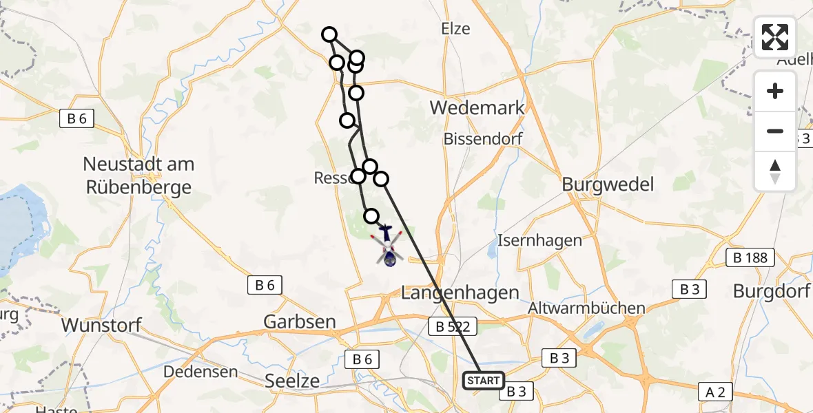Flugroute Polizeihubschrauber Vahrenwald-List - Hannover Airport, 20 Februar 2026, 11:07