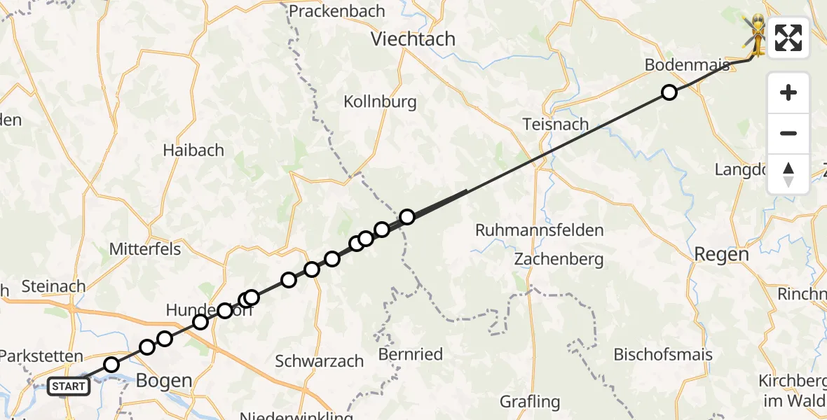 Flugroute Rettungshubschrauber Reibersdorf - Bodenmais, 20 Februar 2026, 11:11