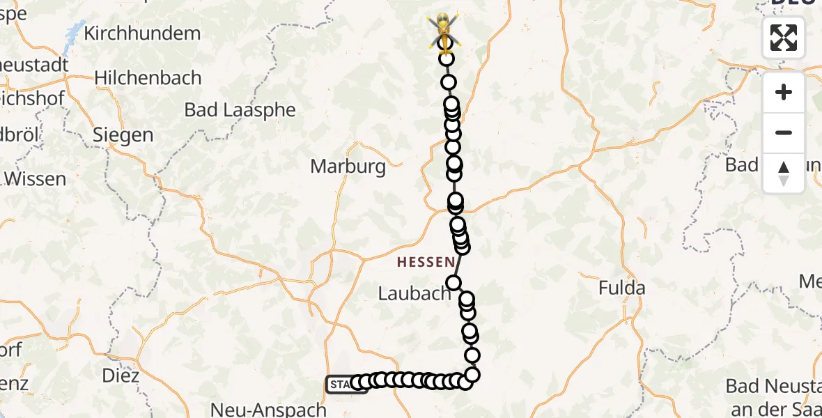 Flugroute Ambulanzhubschrauber Schwalheim - Odershausen, 20 Februar 2026, 11:11