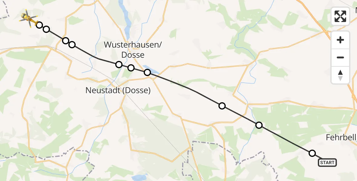 Flugroute Rettungshubschrauber Brunne - Schönermark, 20 Februar 2026, 11:17