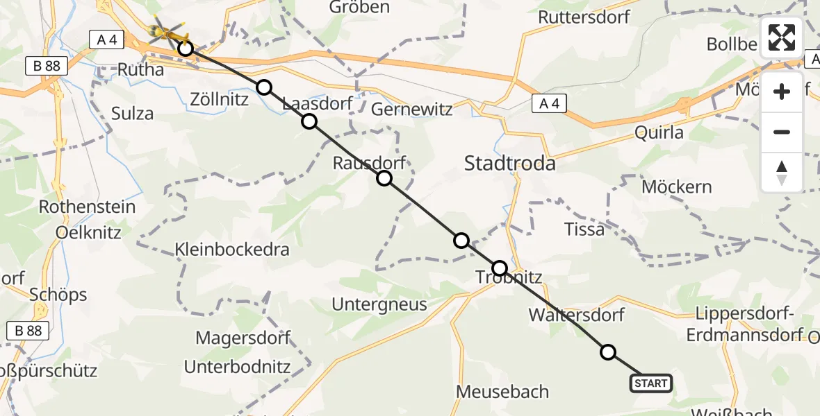 Routekaart van de vlucht: Rettungshubschrauber nach Jena, Erlanger Allee