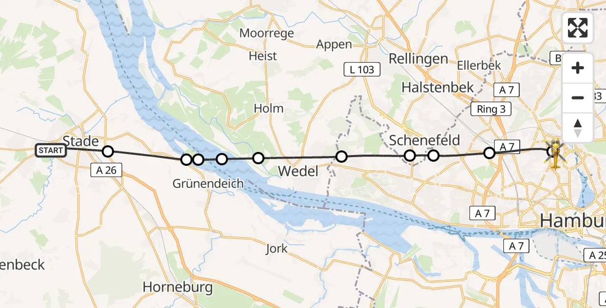 Routekaart van de vlucht: Ambulanzhubschrauber nach University of Hamburg Medical Center Eppendorf Helipad
