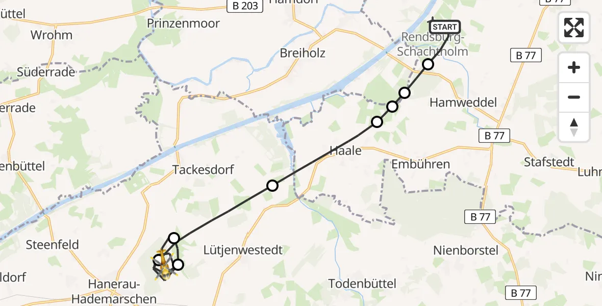 Flugroute Rettungshubschrauber Amt Jevenstedt - Hanerau-Hademarschen, 20 Februar 2026, 11:59