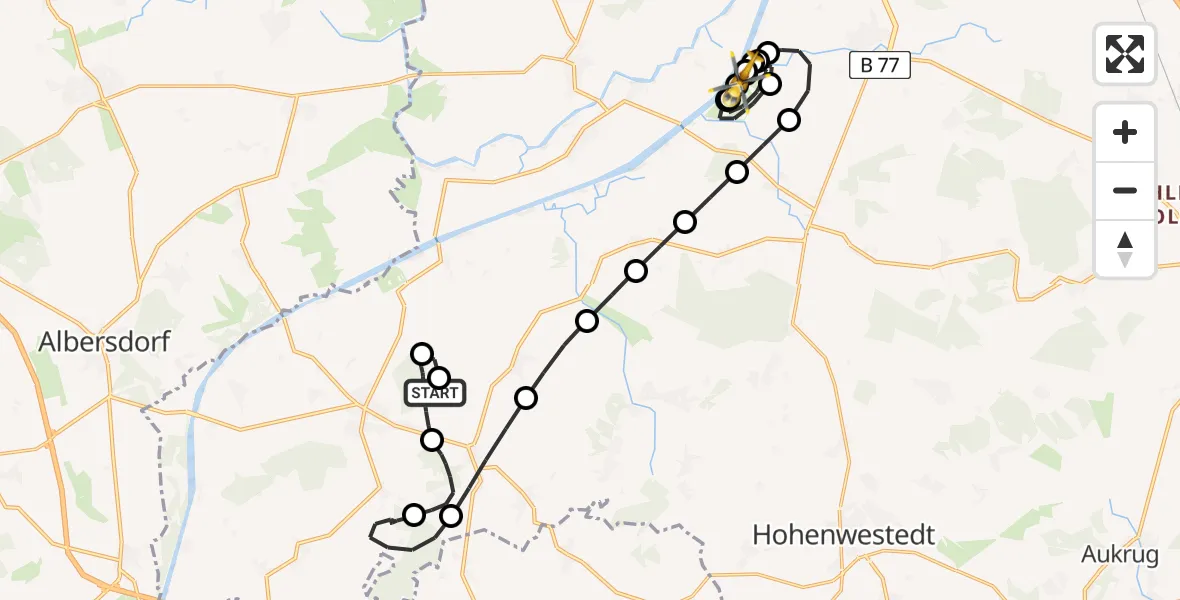 Flugroute Rettungshubschrauber Hanerau-Hademarschen - Rendsburg-Schachtholm Airfield, 20 Februar 2026, 12:10