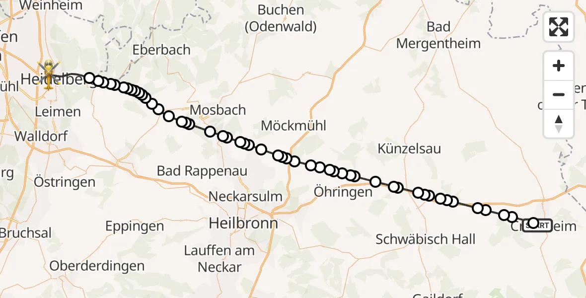 Routekaart van de vlucht: Rettungshubschrauber nach Heidelberg, Czernyring