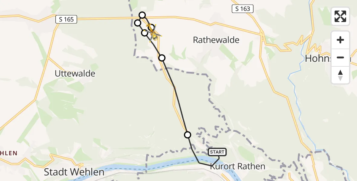 Flugroute Rettungshubschrauber Rathen - Rathewalde, 20 Februar 2026, 12:16
