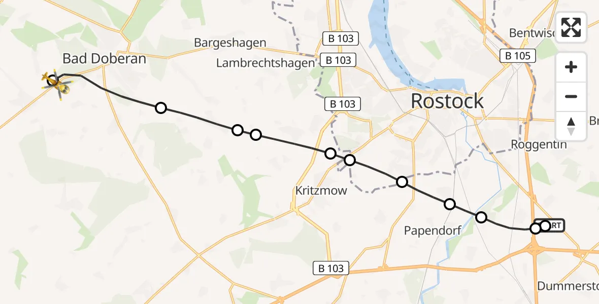 Flugroute Ambulanzhubschrauber Hohen Schwarfs - Reddelich, 20 Februar 2026, 12:16
