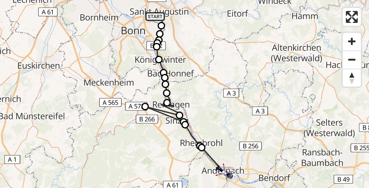 Flugroute Polizeihubschrauber Sankt Augustin - Andernach, 20 Februar 2026, 12:28