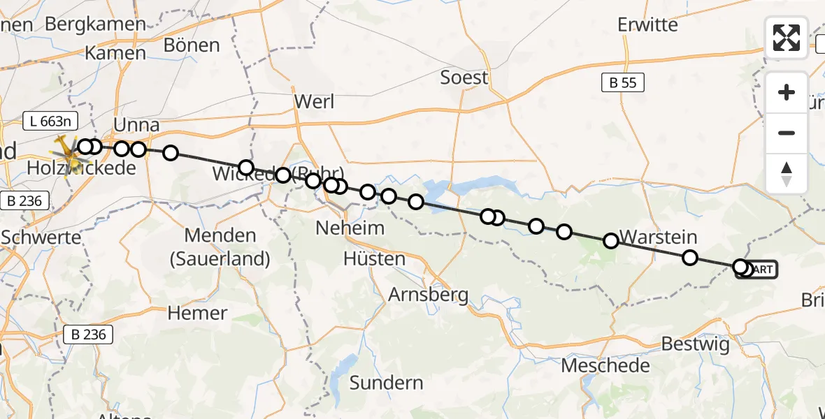 Flugroute Ambulanzhubschrauber Altenbüren - Dortmund Airport, 20 Februar 2026, 12:35