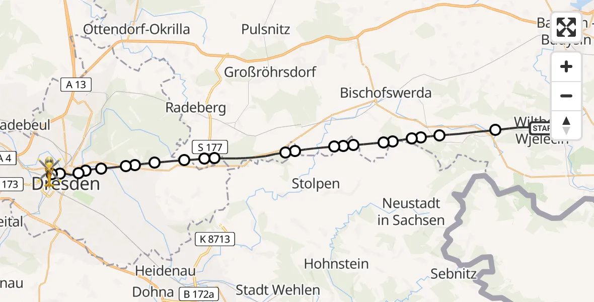 Routekaart van de vlucht: Rettungshubschrauber nach Dresden Friedrichstadt Hospital Heliport