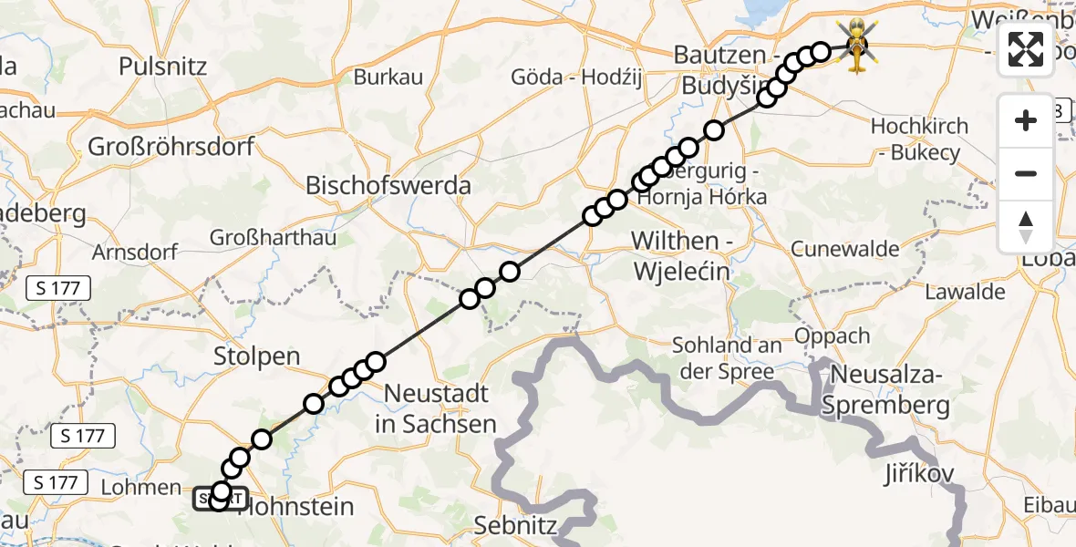 Flugroute Rettungshubschrauber Hohnstein - Bautzen Airfield, 20 Februar 2026, 12:44