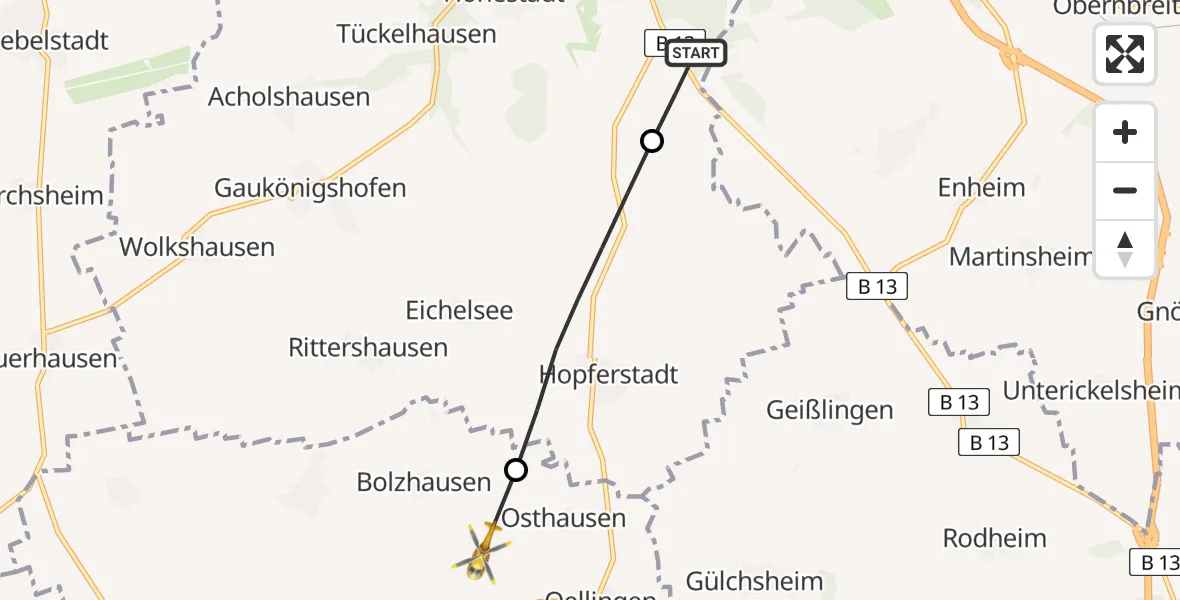 Flugroute Rettungshubschrauber Ochsenfurt - Bolzhausen, 20 Februar 2026, 12:52