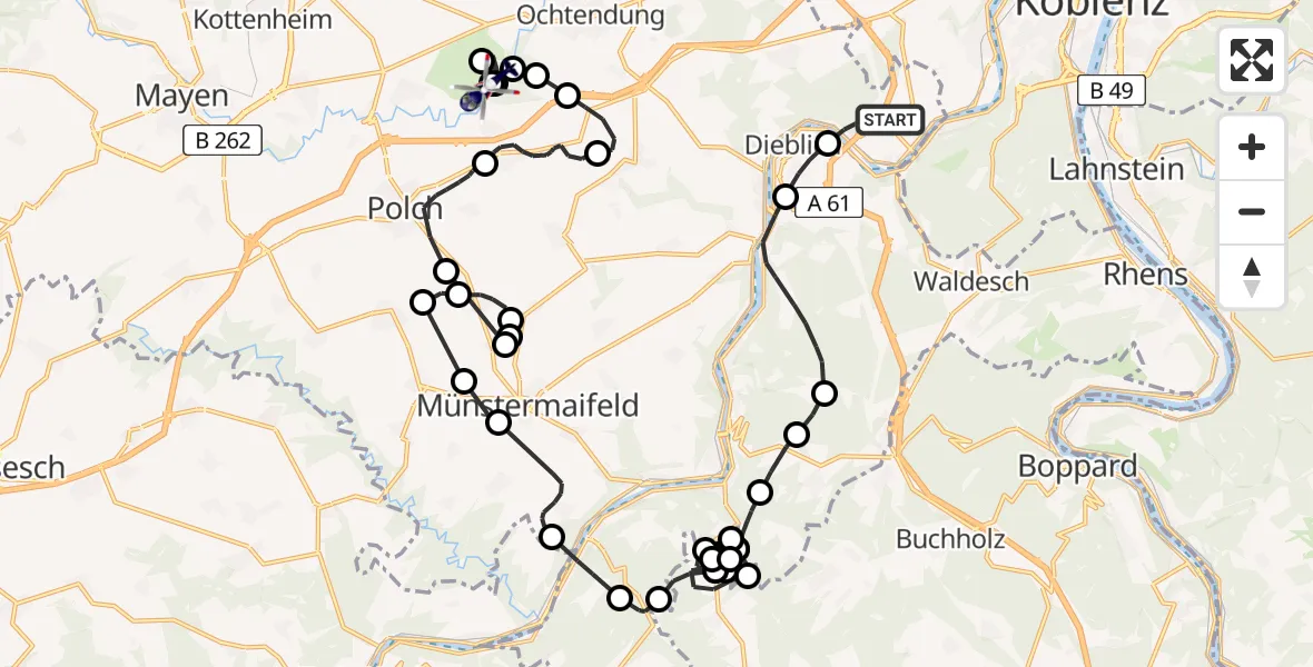 Flugroute Polizeihubschrauber Winningen - Ruitsch, 20 Februar 2026, 12:55