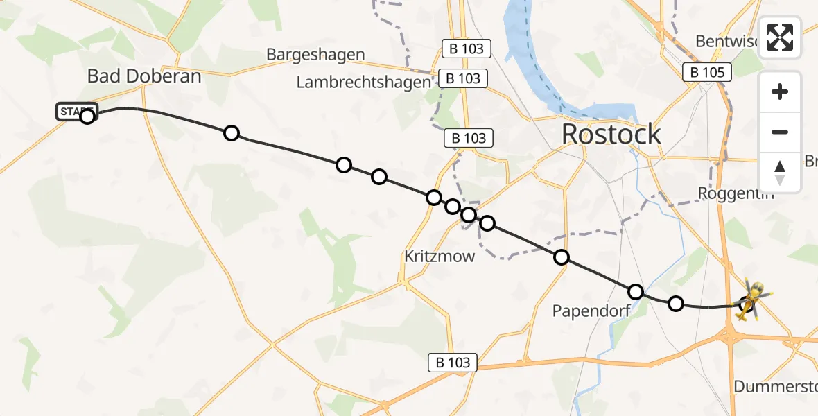 Routekaart van de vlucht: Ambulanzhubschrauber nach Hohen Schwarfs, Am Weidenbruch