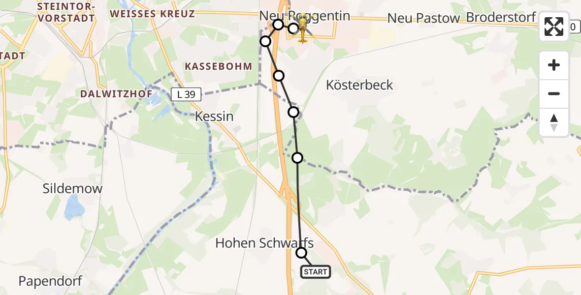 Flugroute Ambulanzhubschrauber Dummerstorf - Broderstorf, 20 Februar 2026, 13:25