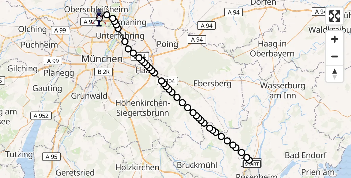 Flugroute Polizeihubschrauber Pfaffenhofen am Inn - Oberschleißheim, 20 Februar 2026, 13:27