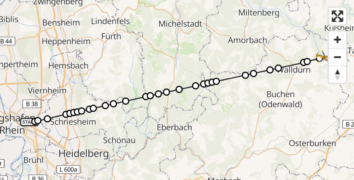 Routekaart van de vlucht: Rettungshubschrauber nach Hardheim, B 27