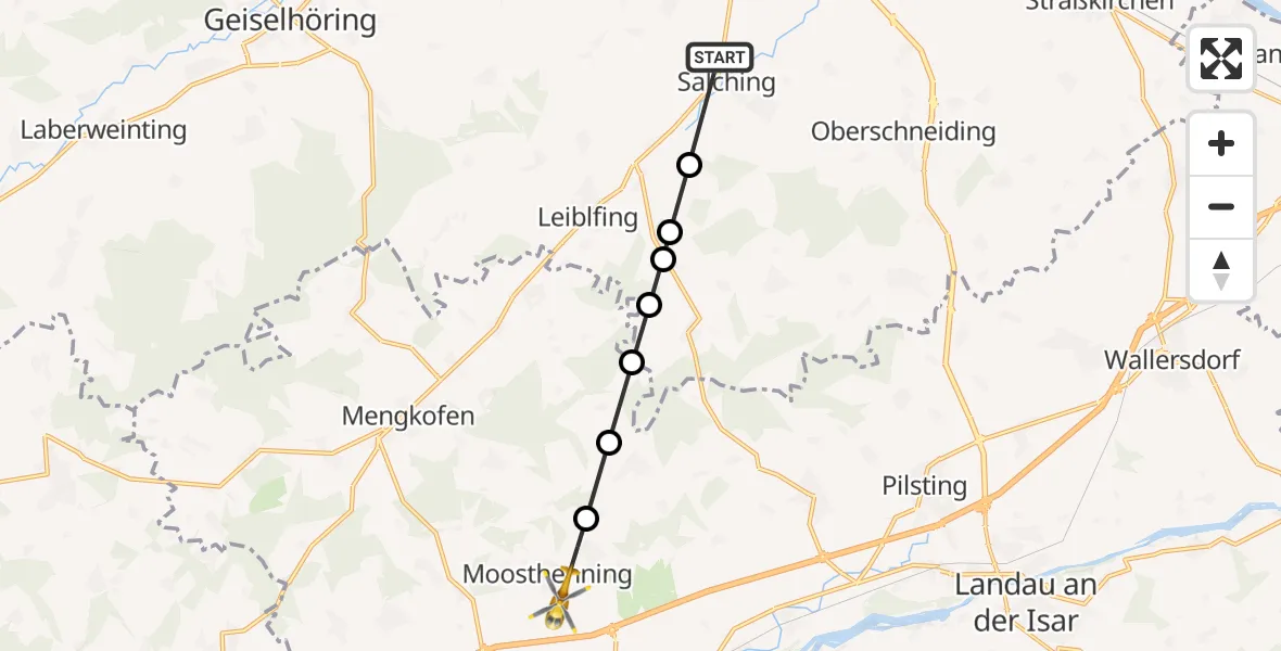 Flugroute Rettungshubschrauber Salching - Thürnthenning, 20 Februar 2026, 13:31