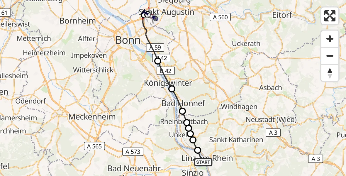 Flugroute Polizeihubschrauber Kripp - Sankt Augustin, 20 Februar 2026, 13:37