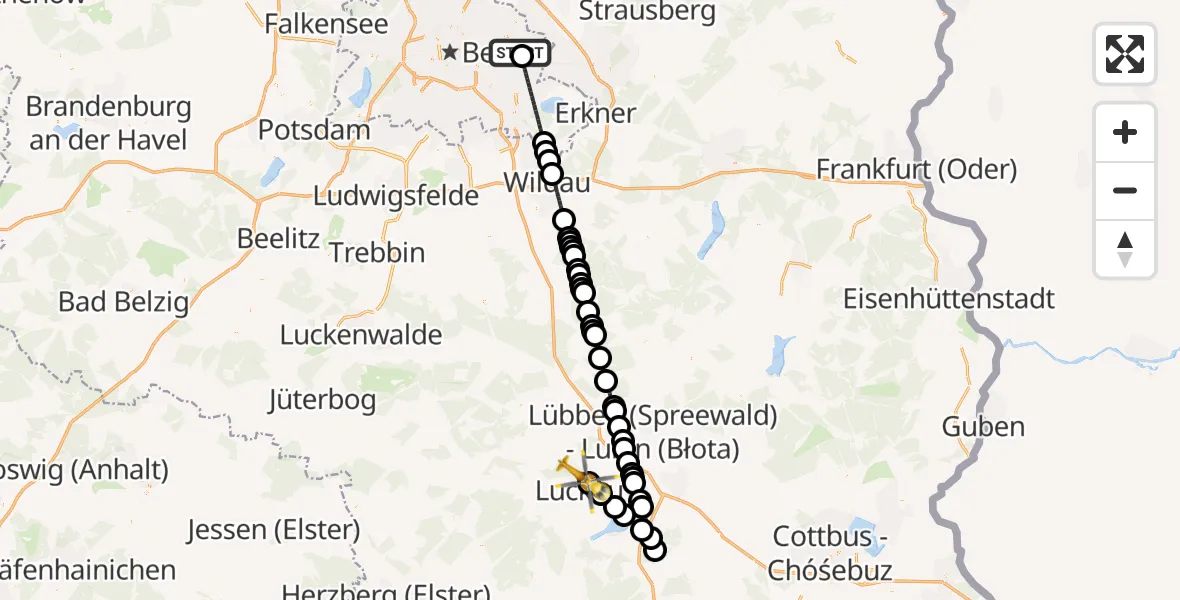 Routekaart van de vlucht: Ambulanzhubschrauber nach Luckau, Zaacko
