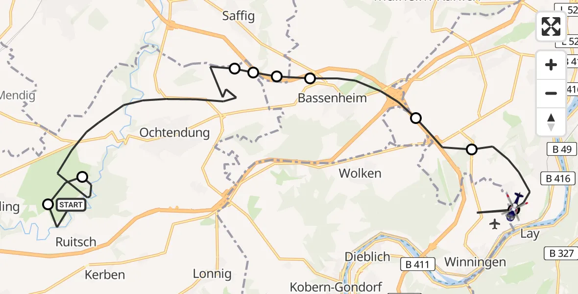 Flugroute Polizeihubschrauber Ruitsch - Güls, 20 Februar 2026, 13:43
