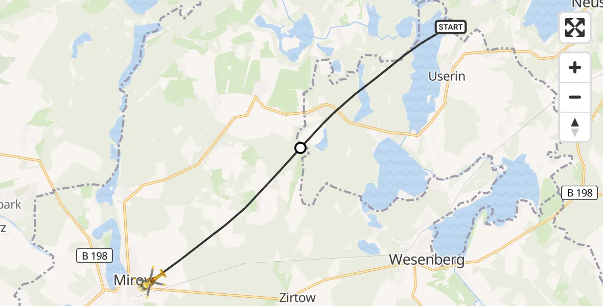Flugroute Rettungshubschrauber Userin - Mirow, 20 Februar 2026, 13:43
