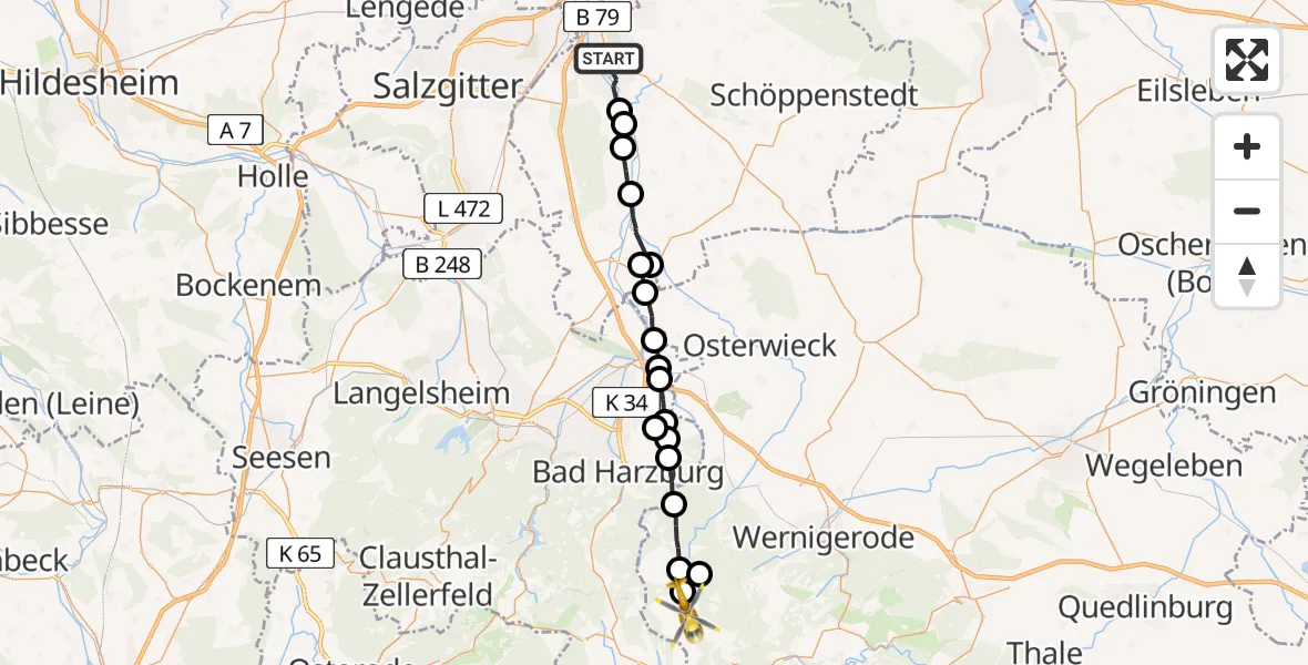 Flugroute Rettungshubschrauber Wolfenbüttel - Schierke, 20 Februar 2026, 13:53