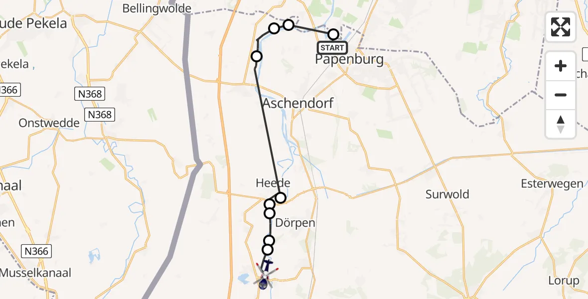 Flugroute Polizeihubschrauber Papenburg - Steinbild, 20 Februar 2026, 13:59