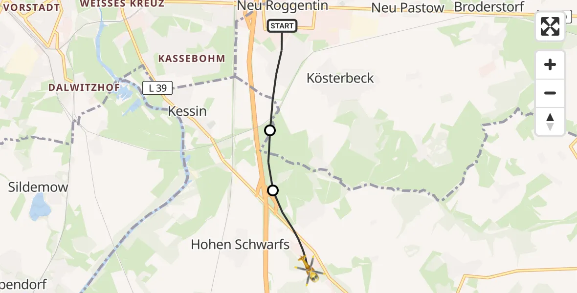Flugroute Ambulanzhubschrauber Kösterbeck - Hohen Schwarfs, 20 Februar 2026, 14:01