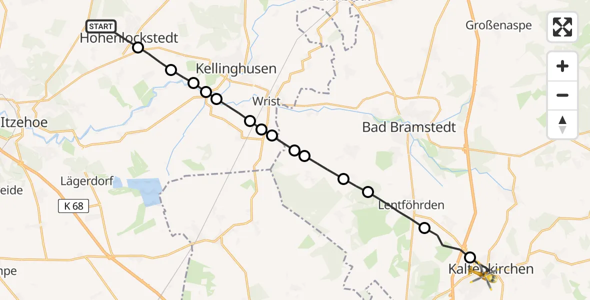 Routekaart van de vlucht: Rettungshubschrauber nach Kaltenkirchen, Bürgermeister-Ströh-Platz