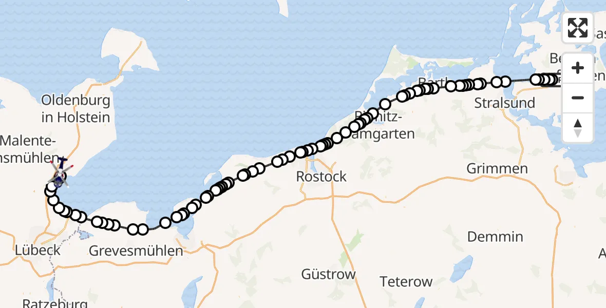 Routekaart van de vlucht: Polizeihubschrauber nach Neustadt in Holstein, An den Gleisen