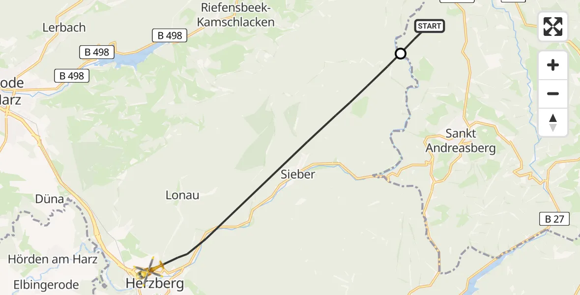 Flugroute Rettungshubschrauber Harz (LK Goslar) - Herzberg am Harz, 20 Februar 2026, 14:16