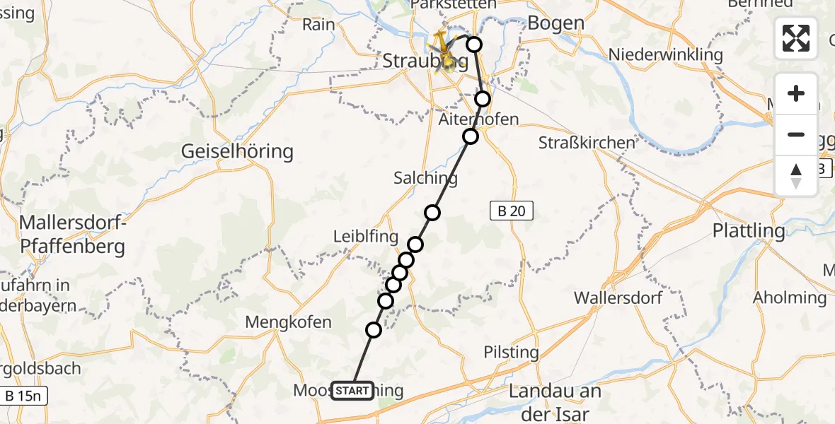Flugroute Rettungshubschrauber Thürnthenning - Sankt Elisabeth Hospital Straubing Heliport, 20 Februar 2026, 14:33