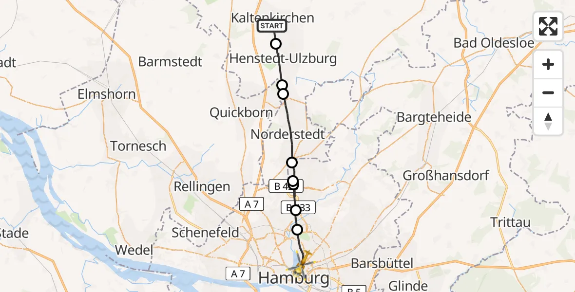 Routekaart van de vlucht: Rettungshubschrauber nach Hamburg-Nord, Schwanenwik