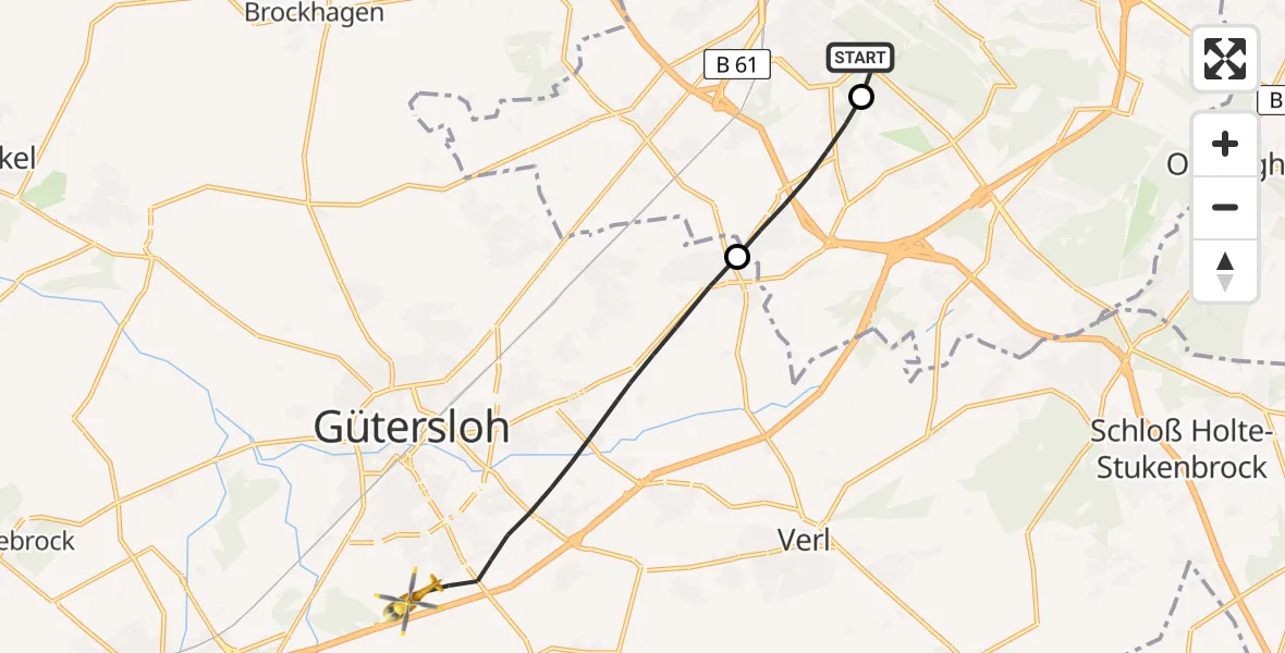 Flugroute Rettungshubschrauber Luftrettungszentrum Bielefeld - Gütersloh, 20 Februar 2026, 15:07
