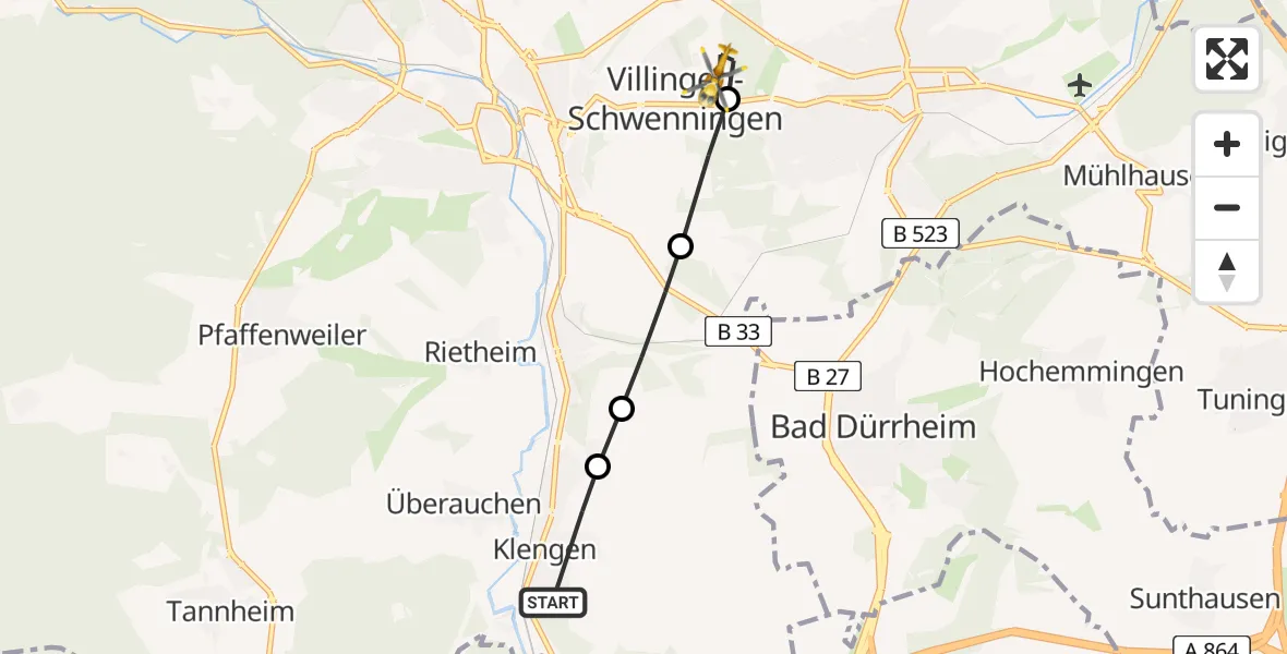Flugroute Rettungshubschrauber Klengen - DRF Air Rescue Station Villingen-Schwenningen Heliport (Christoph 11), 20 Februar 2026, 15:22