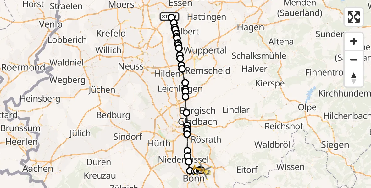 Flugroute Rettungshubschrauber Stadtbezirk III - Sankt Augustin, 20 Februar 2026, 15:24
