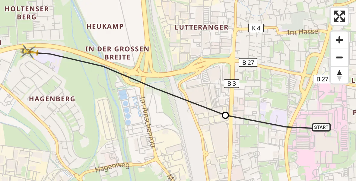 Flugroute Rettungshubschrauber Göttingen University Clinic Heliport - Göttingen, 20 Februar 2026, 15:29