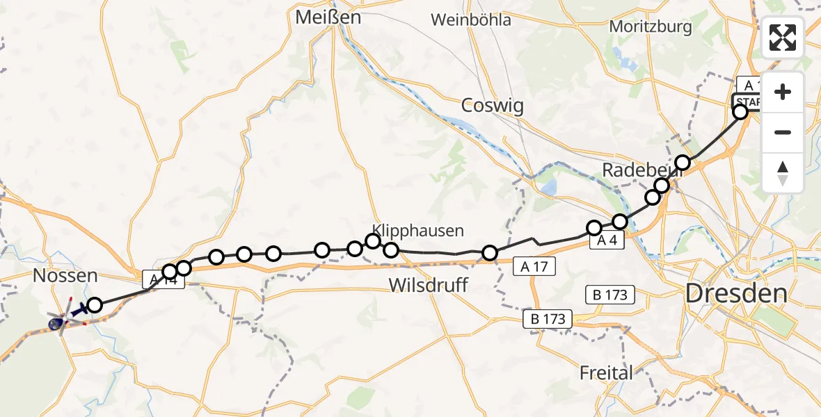Flugroute Polizeihubschrauber Dresden Airport - Nossen, 20 Februar 2026, 15:32