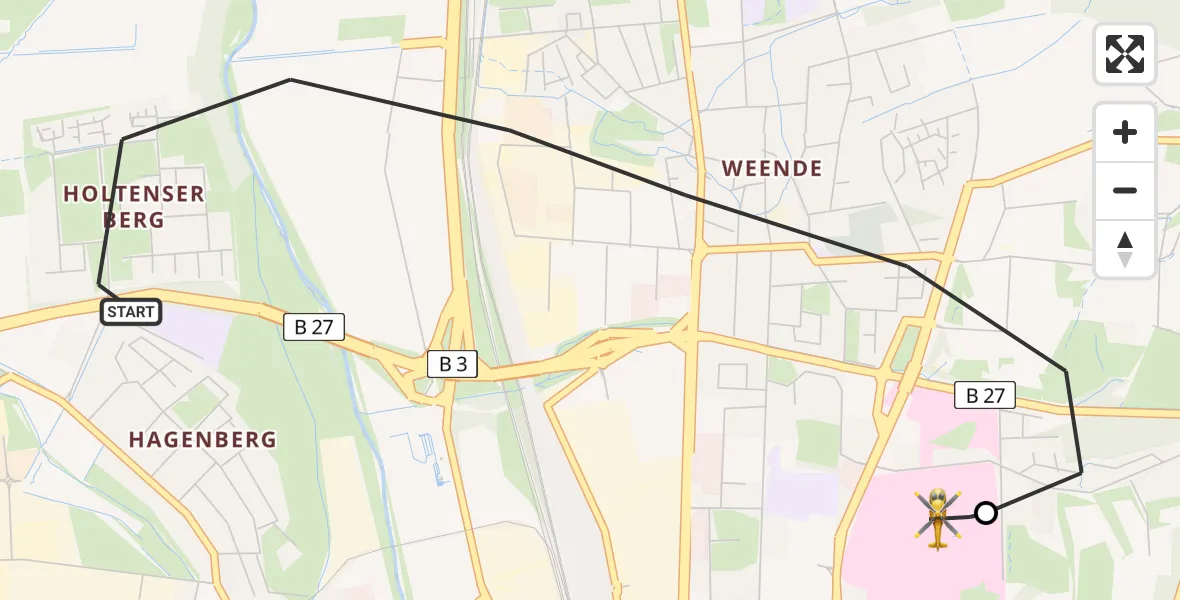 Flugroute Rettungshubschrauber Göttingen - Göttingen University Clinic Heliport, 20 Februar 2026, 15:40
