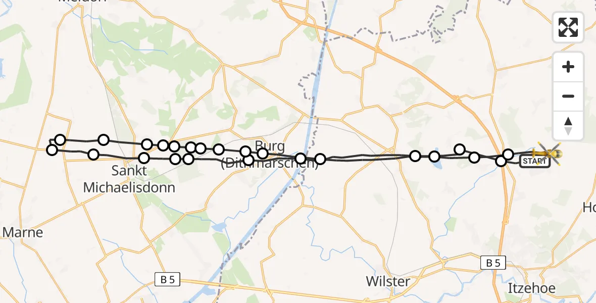 Flugroute Rettungshubschrauber Hohenaspe - Hohenaspe, 20 Februar 2026, 15:50