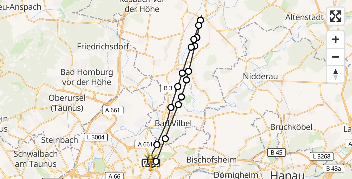 Flugroute Rettungshubschrauber Frankfurt am Main Accident Hospital Roof Helipad (CHX2) - Frankfurt am Main Accident Hospital Roof Helipad (CHX2), 20 Februar 2026, 16:00