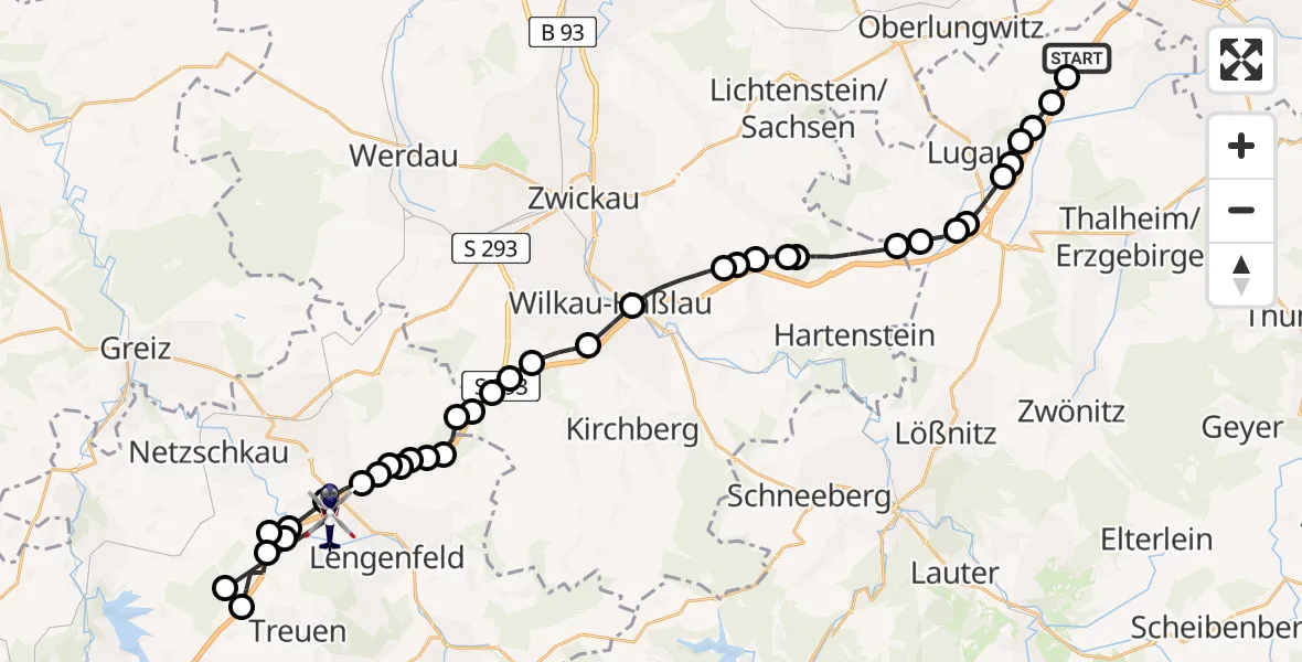 Flugroute Polizeihubschrauber Leukersdorf - Reichenbach, 20 Februar 2026, 16:02